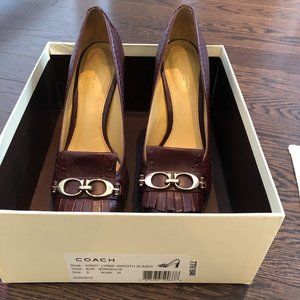 Coach Lynne Bordeaux Leather Platform Buckle Shoes - Size 6